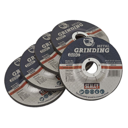 Sealey Grinding Disc �115 x 6mm �22mm Bore - Pack of 5 PTC/115G5