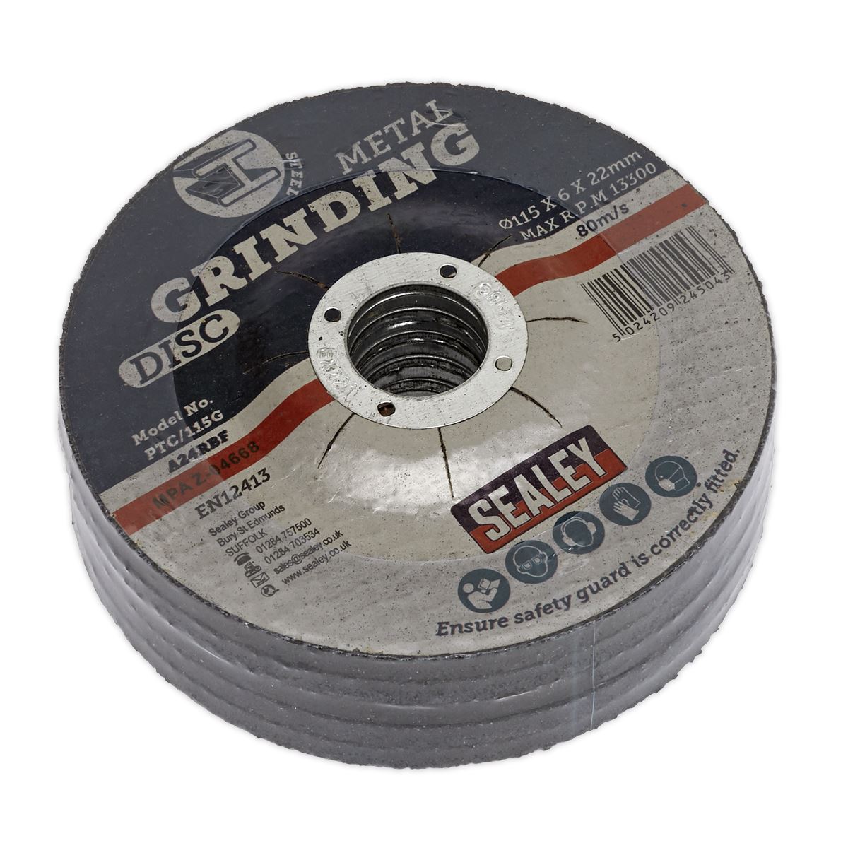 Sealey Grinding Disc �115 x 6mm �22mm Bore - Pack of 5 PTC/115G5