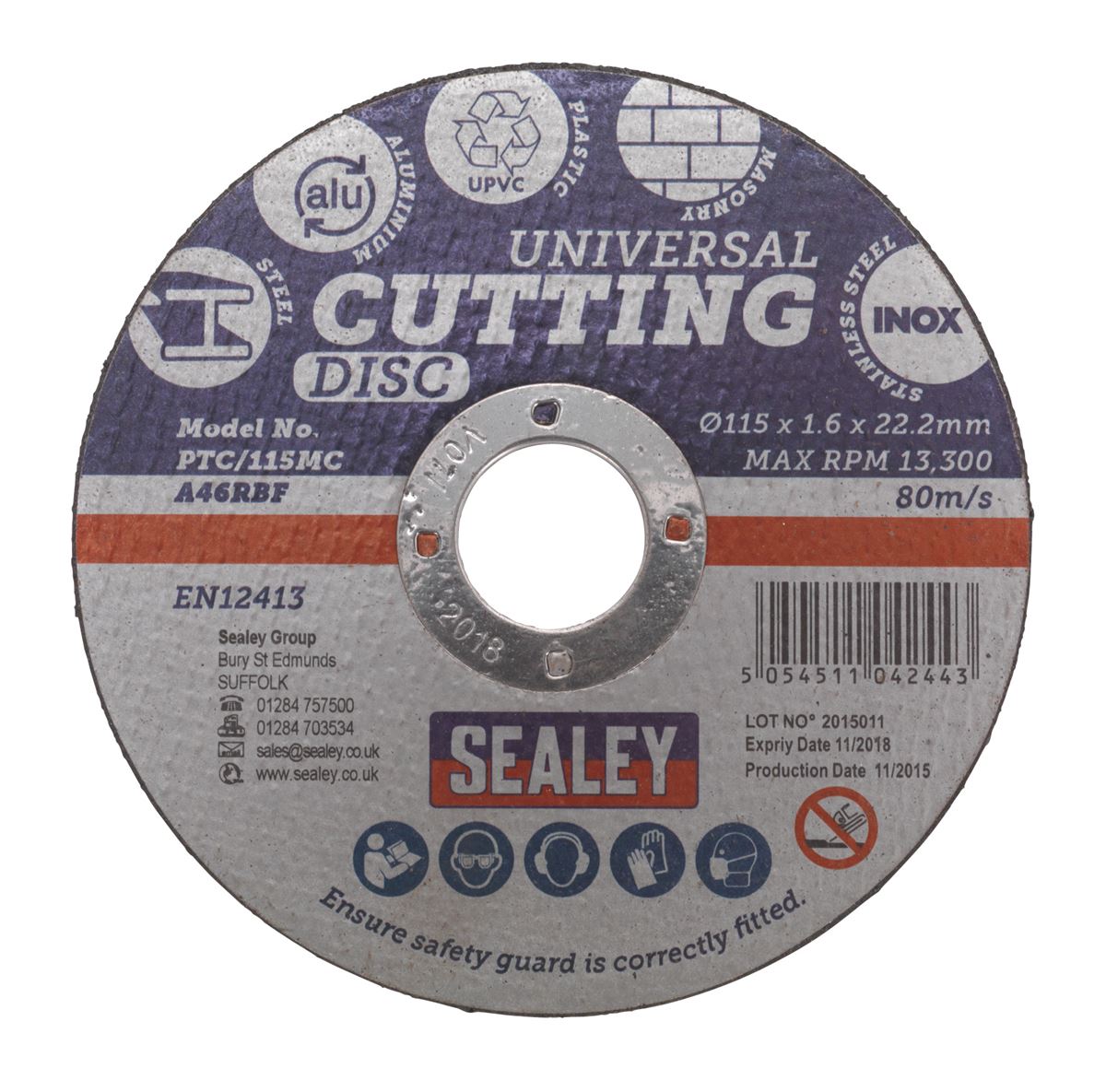 Sealey Multipurpose Cutting Disc �115 x 1.6mm �22.2mm Bore PTC/115MC