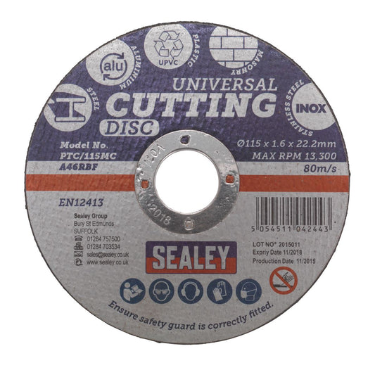Sealey Multipurpose Cutting Disc �115 x 1.6mm �22.2mm Bore PTC/115MC