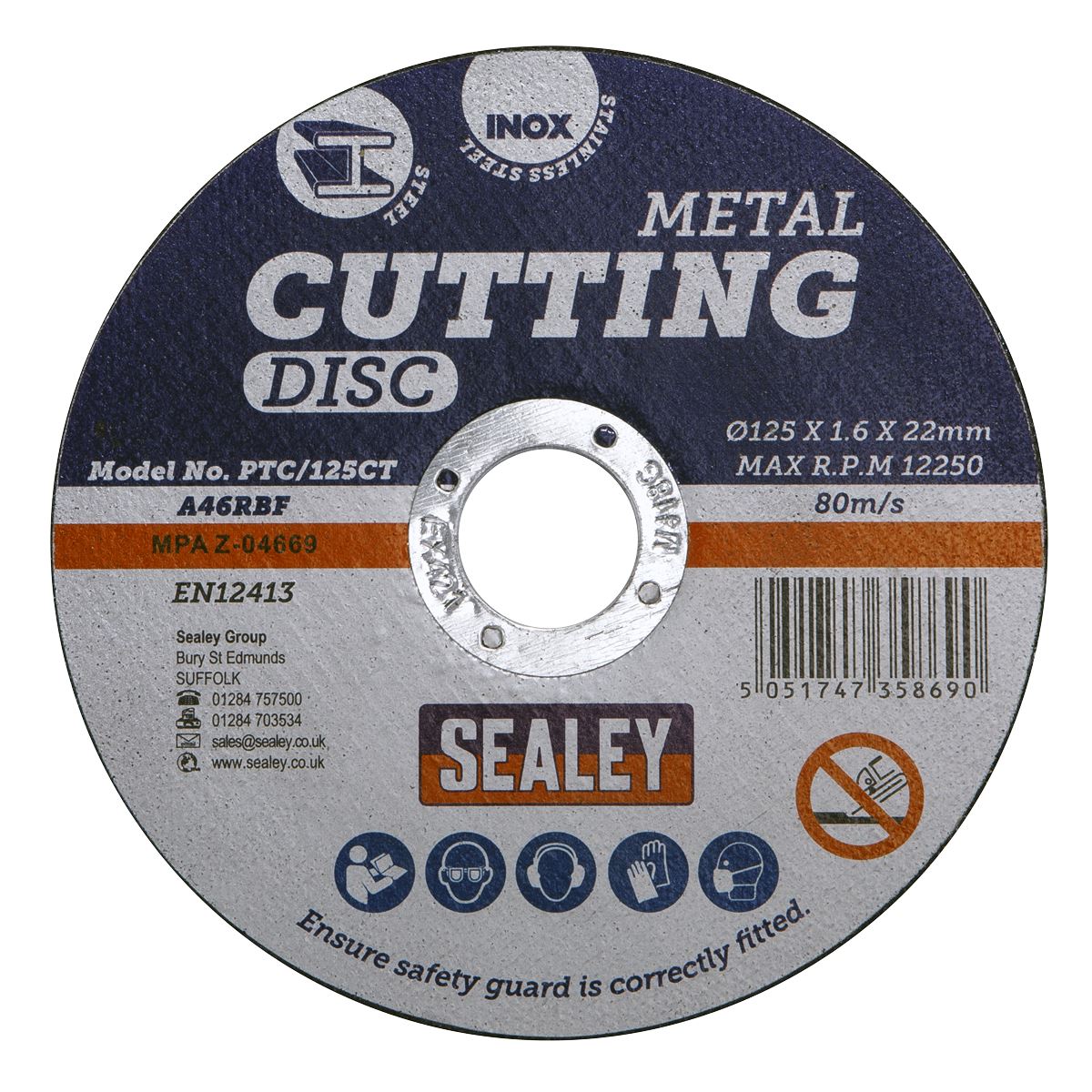 Sealey Cutting Disc �125 x 1.6mm 22mm Bore PTC/125CT