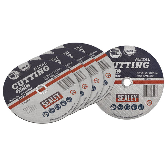Sealey 230 x 2mm Cutting & Grinding Disc 22mm Bore Pack of 5 PTC/230CT5