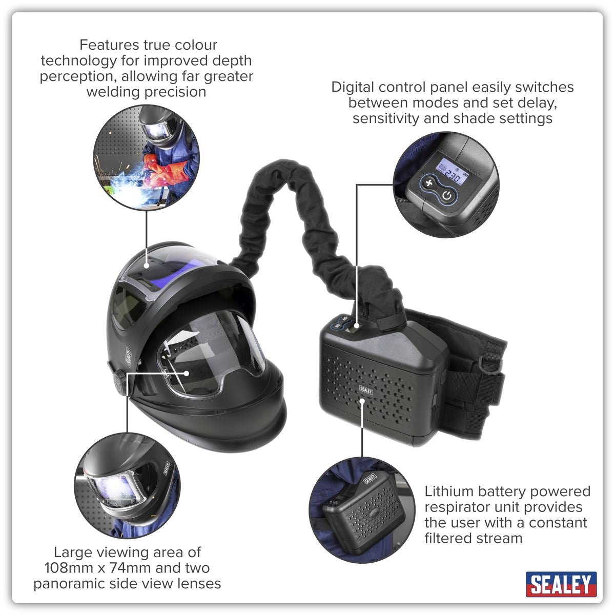 Sealey Auto Darkening Welding Helmet With Air Purifying Respirator PAPR PWH618