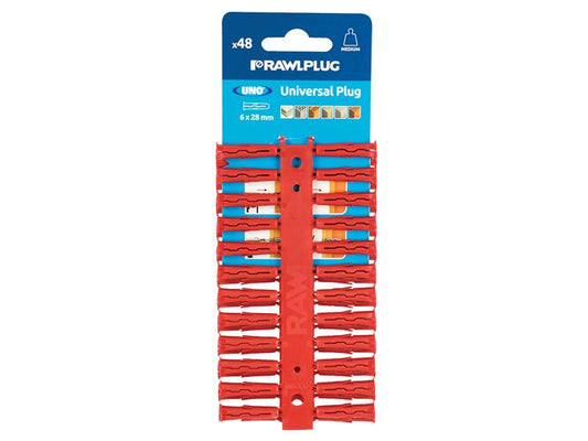 Rawlplug Red UNO® Plugs 6 x 28mm (Card 48) RAW68515