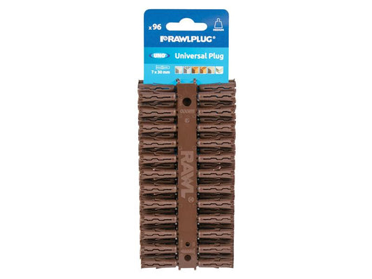 Rawlplug Brown UNO® Plugs 7 x 30mm (Card 96) RAW68560