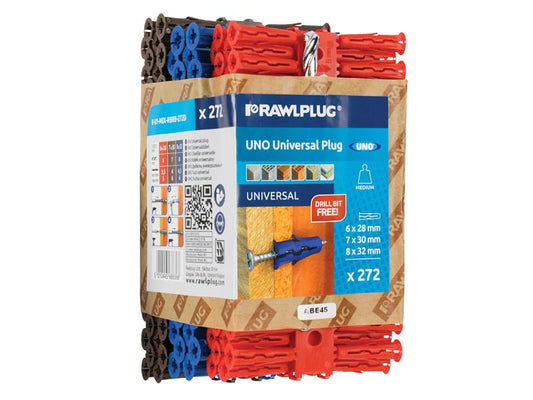 Rawlplug Mixed UNO® Plugs (Pack 272) + Drill Bit RAW68636