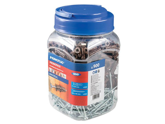 Rawlplug Brown UNO® Plugs & Screws in Jar (450 Plugs + 450 Screws) RAWRC1UNOBRN