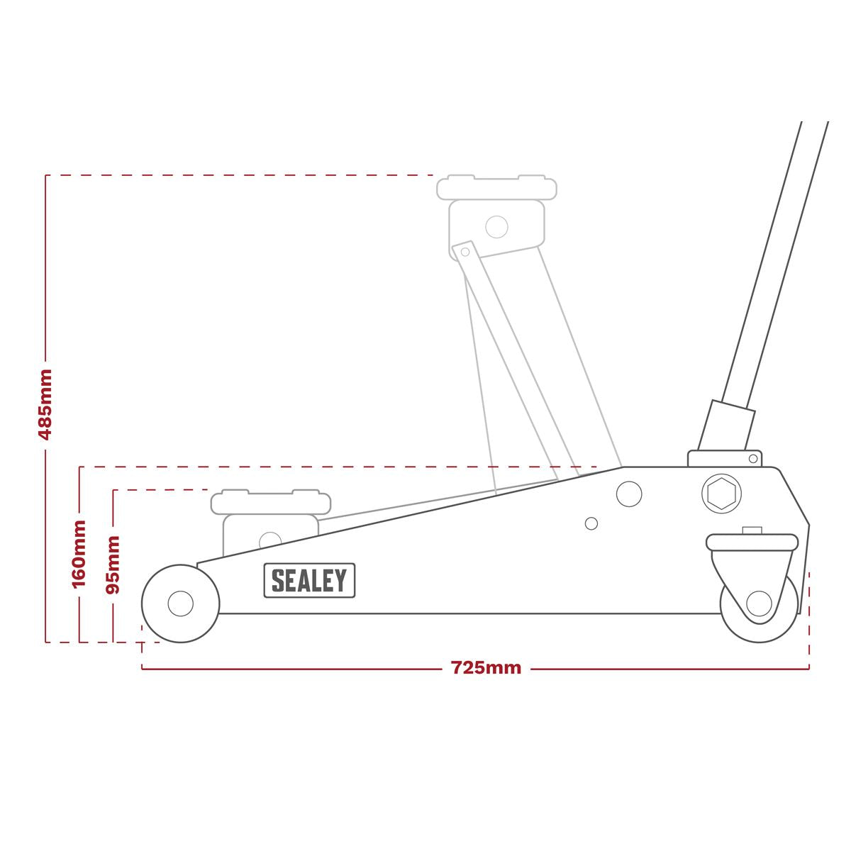 Sealey Trolley Jack 2.5 Tonne Low Profile Aluminium Rocket Lift RJA2500