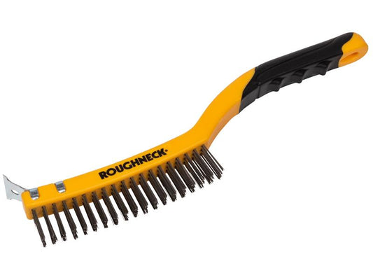 Roughneck Stainless Steel Wire Brush Soft Grip with Scraper 355mm (14in) - 3 Row ROU52032