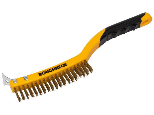 Roughneck Brass Wire Brush Soft Grip with Scraper 355mm (14in) - 3 Row ROU52034