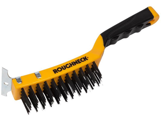 Roughneck Carbon Steel Wire Brush Soft Grip with Scraper 300mm (12in) - 4 Row ROU52042