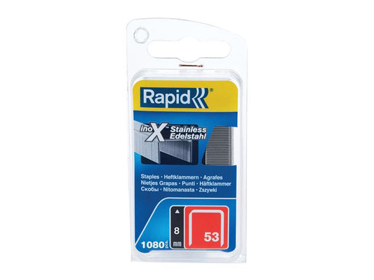 Rapid 53/8B 8mm Stainless Steel Fine Wire Staples (Box 1080) RPD40109510