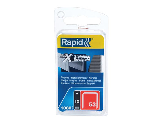 Rapid 53/10B 10mm Stainless Steel Fine Wire Staples (Box 1080) RPD40109511