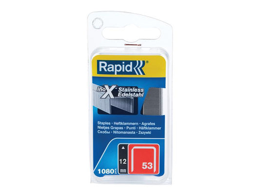 Rapid 53/12B 12mm Stainless Steel Fine Wire Staples (Box 1080) RPD40109512
