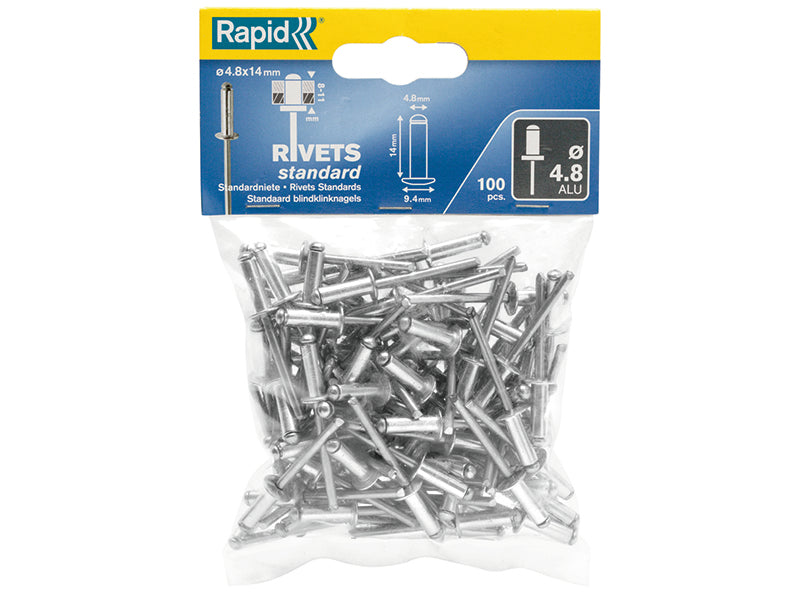 Rapid Standard Aluminium Rivets 4.8 x 14mm Bag of 100 RPD5000381