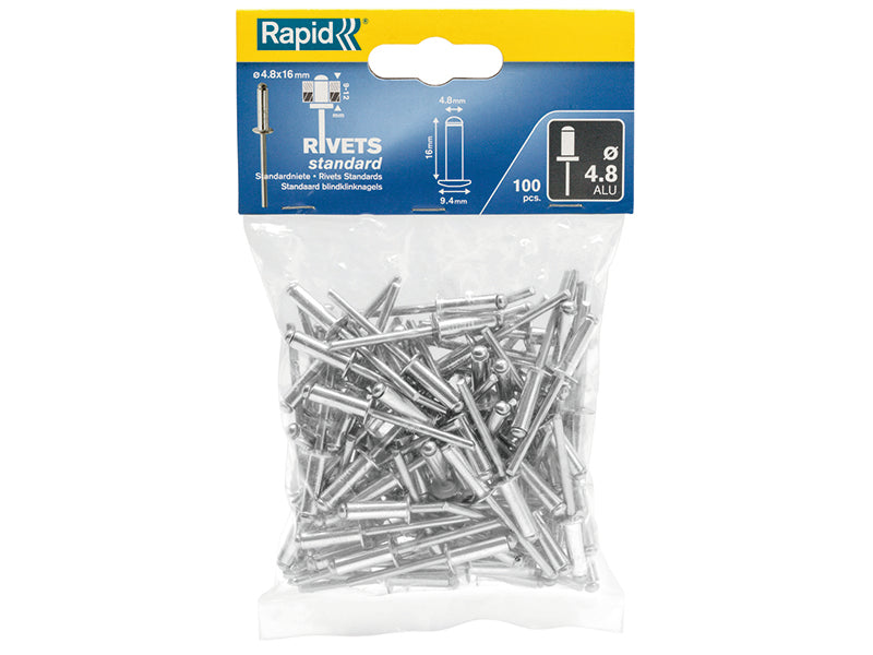 Rapid Standard Aluminium Rivets 4.8 x 16mm Bag of 100 RPD5000382