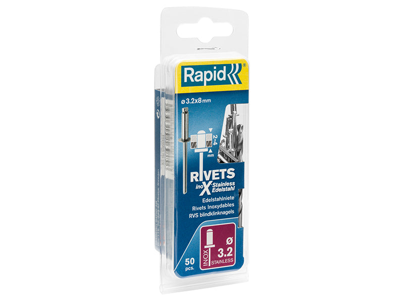 Rapid Stainless Steel Rivets 3.2 x 8mm Blister of 50 RPD5000393