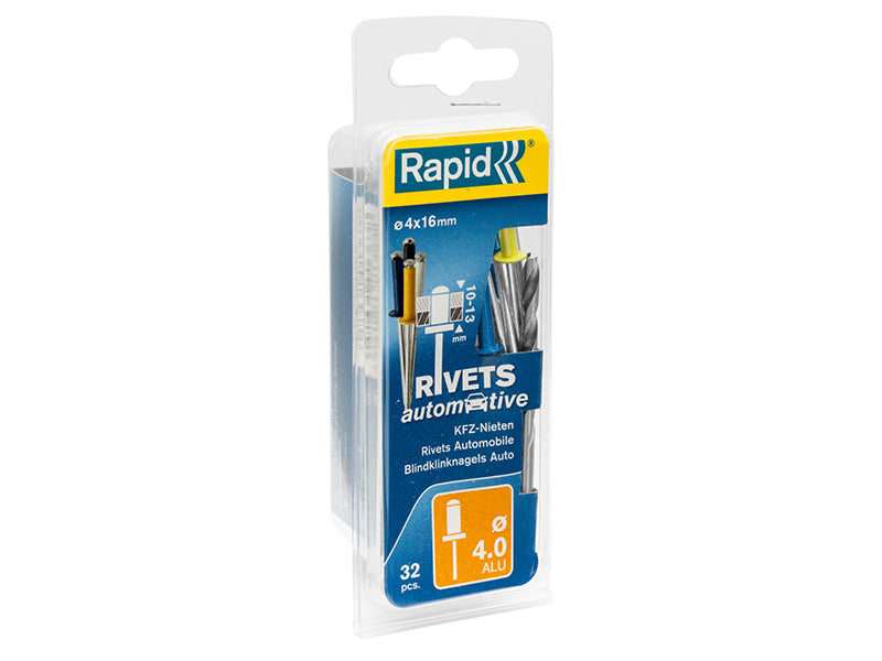 Rapid Automotive Rivets 4 x 16mm 4 Colours Blister of 32 RPD5000403