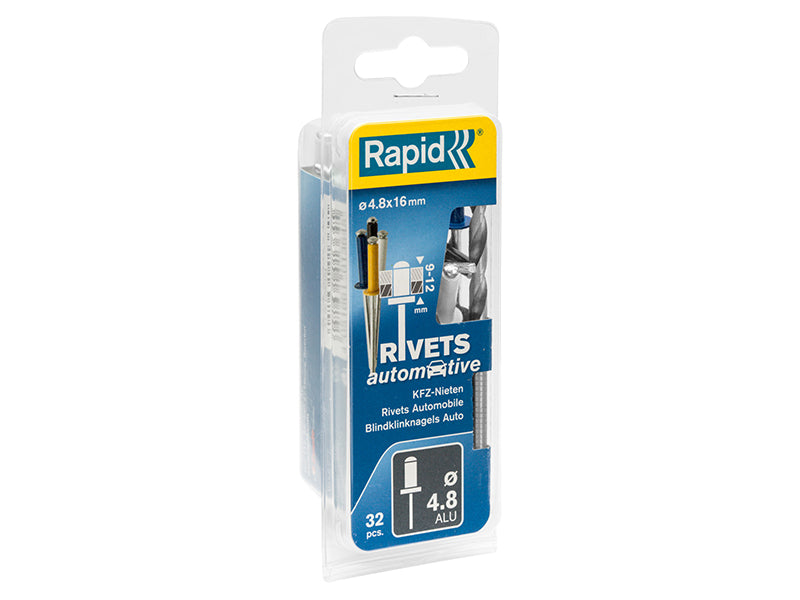 Rapid Automotive Rivets 4.8 x 16mm 4 Colours Blister of 32 RPD5000404