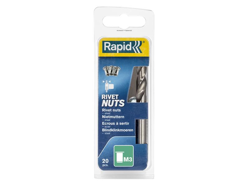 Rapid Steel Rivet Nuts M3 (Pack 20 + Free Drill Bit) RPD5000670