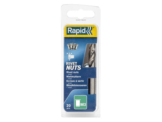 Rapid Steel Rivet Nuts M3 (Pack 20 + Free Drill Bit) RPD5000670