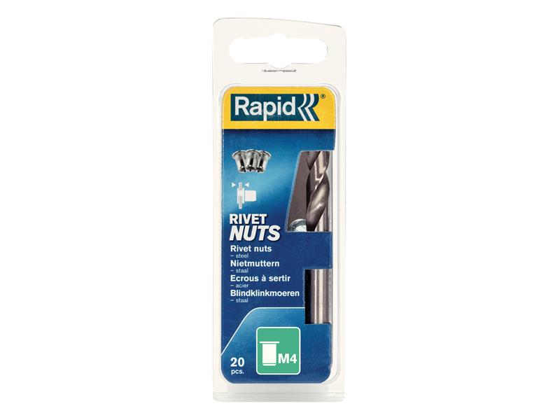 Rapid Steel Rivet Nuts M4 (Pack 20 + Free Drill Bit) RPD5000671