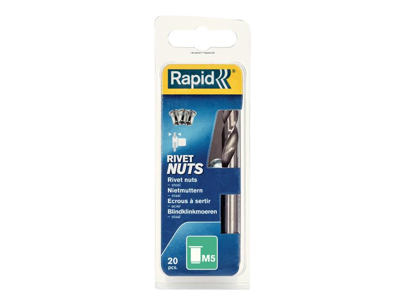 Rapid Steel Rivet Nuts M5 (Pack 20 + Free Drill Bit) RPD5000672