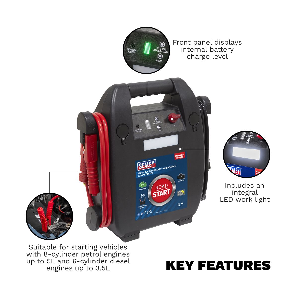 Sealey RoadStart Emergency Jump Starter 12V 5L 8-Cylinder RS103B