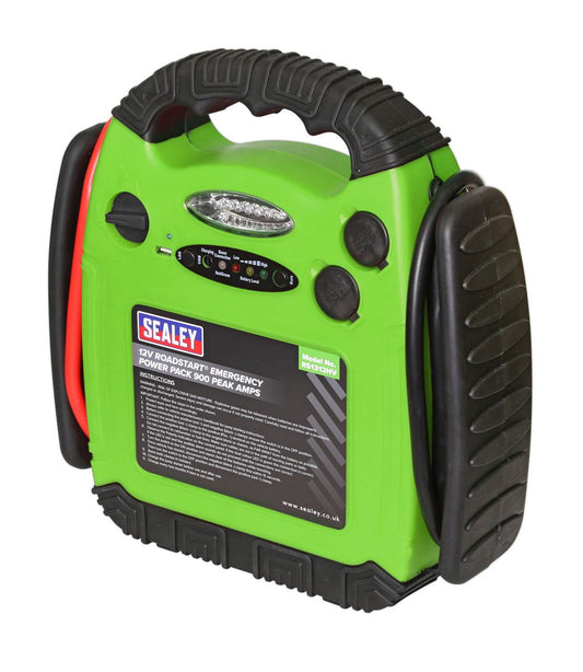Sealey RoadStart&reg; Emergency Jump Starter 12V 900 Peak Amps Hi-Vis Green RS1312HV