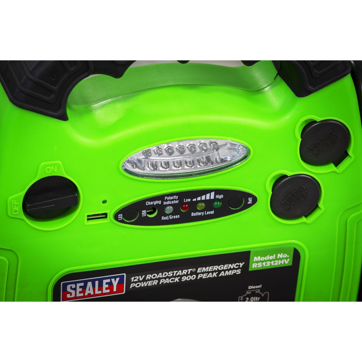Sealey RoadStart&reg; Emergency Jump Starter 12V 900 Peak Amps Hi-Vis Green RS1312HV