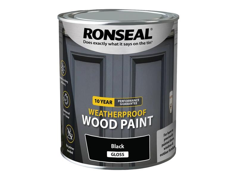 Ronseal 10 Year Weatherproof Wood Paint Black Gloss 750ml RSL38772