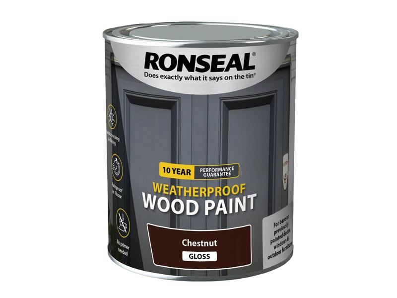 Ronseal 10 Year Weatherproof Wood Paint Chestnut Gloss 750ml RSL38775