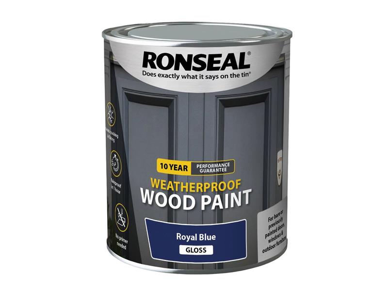 Ronseal 10 Year Weatherproof Wood Paint Royal Blue Gloss 750ml RSL38777