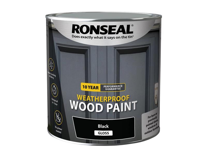 Ronseal 10 Year Weatherproof Wood Paint Black Gloss 2.5 litre RSL38781