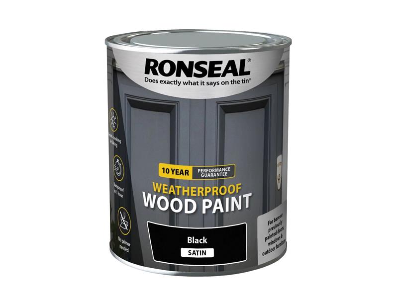 Ronseal 10 Year Weatherproof Wood Paint Black Satin 750ml RSL38786