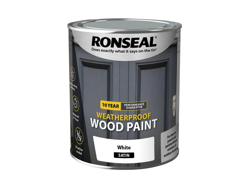 Ronseal 10 Year Weatherproof Wood Paint White Satin 750ml RSL38787