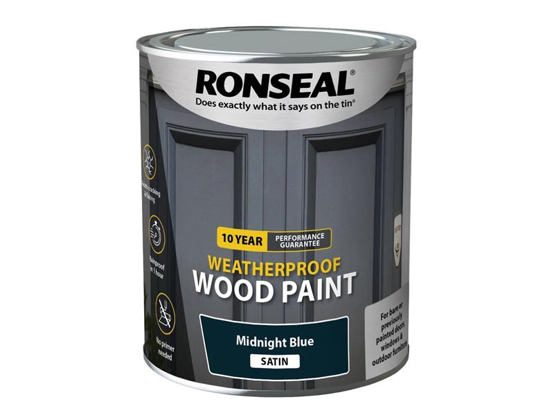 Ronseal 10 Year Weatherproof Wood Paint Midnight Blue Satin 750ml RSL38788