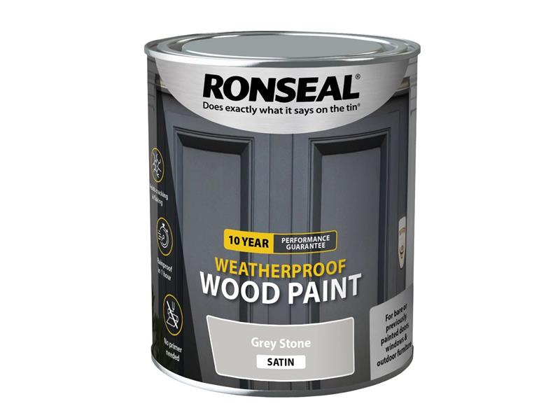 Ronseal 10 Year Weatherproof Wood Paint Grey Stone Satin 750ml RSL38791