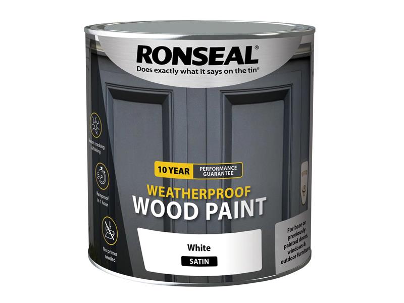 Ronseal 10 Year Weatherproof Wood Paint White Satin 2.5 litre RSL38795