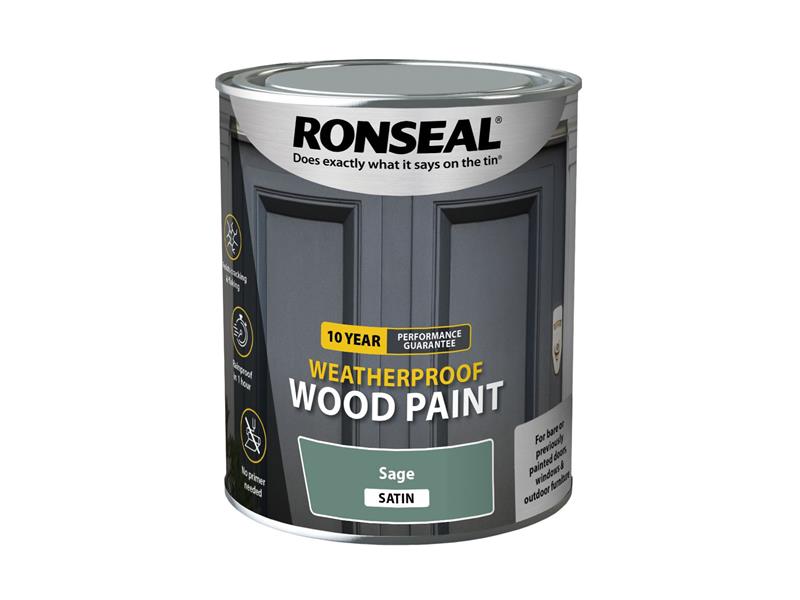 Ronseal 10 Year Weatherproof Wood Paint Sage Satin 750ml RSL39398