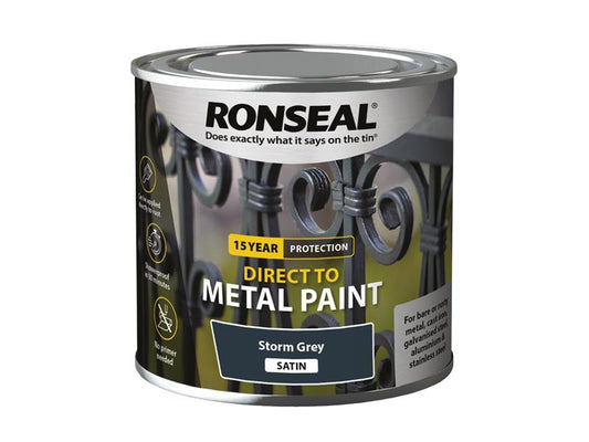 Ronseal Direct to Metal Paint Storm Grey Satin 250ml RSLDTMSTS250