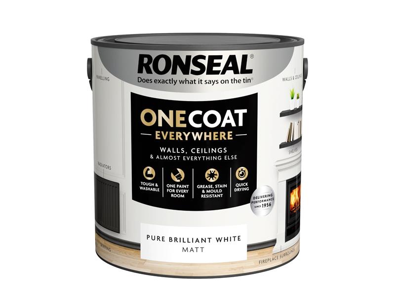 Ronseal One Coat Interior Paint Pure Brilliant White Matt 2.5 ltr RSLOCEBWM25L