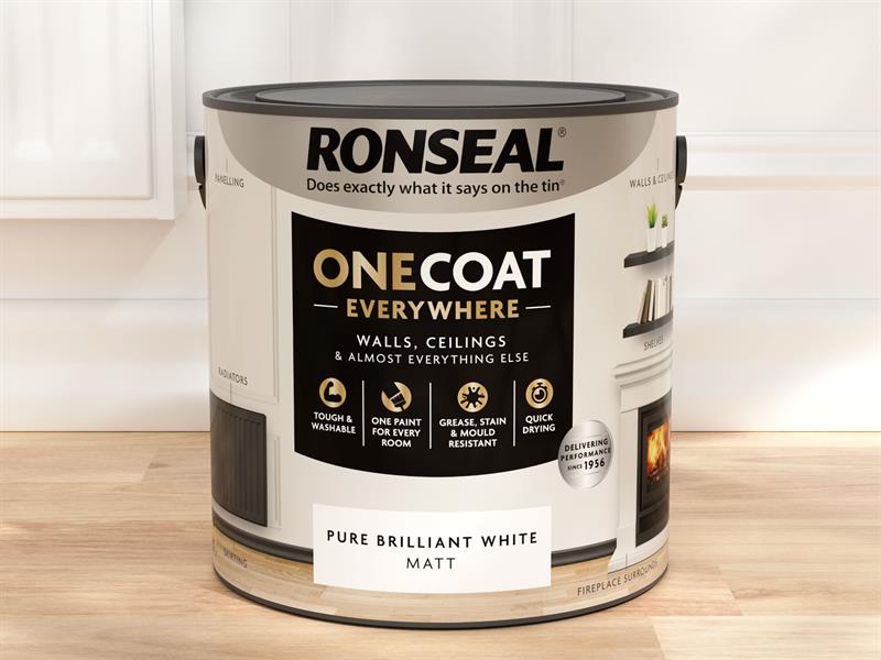 Ronseal One Coat Interior Paint Pure Brilliant White Matt 2.5 ltr RSLOCEBWM25L