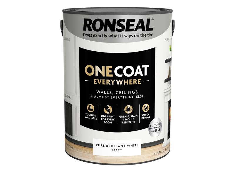 Ronseal One Coat Everywhere Interior Paint Pure Brilliant White Matt 5 litre RSLOCEBWM5L