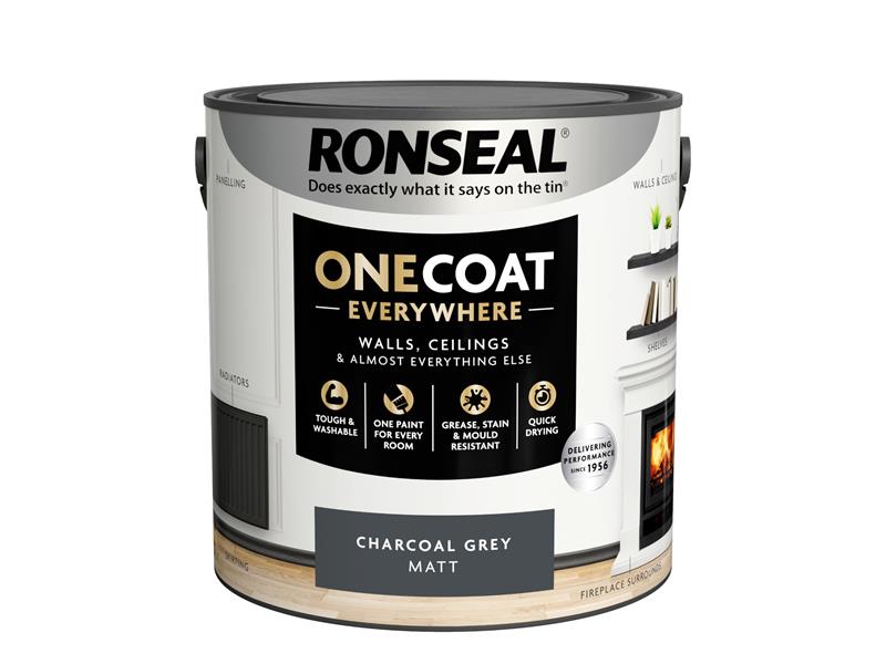 Ronseal One Coat Everywhere Interior Paint Charcoal Grey Matt 2.5 litre RSLOCECGM25L