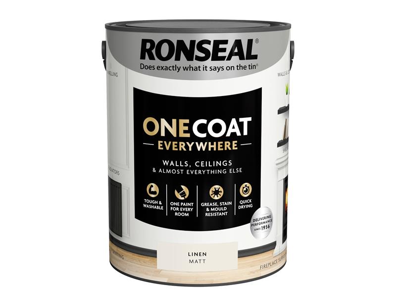 Ronseal One Coat Everywhere Interior Paint Linen Matt 5 litre RSLOCELM5L