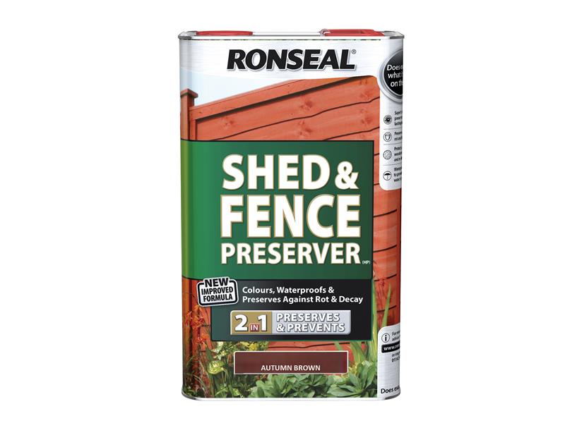 Ronseal Shed & Fence Preserver Autumn Brown 5 litre RSLSFAB5L