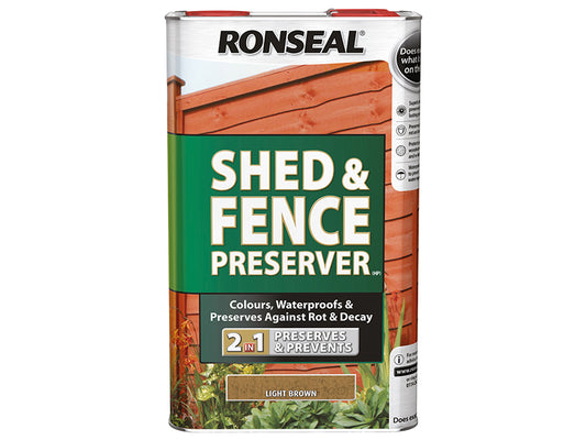 Ronseal Shed & Fence Preserver Light Brown 5 litre RSLSFLB5L