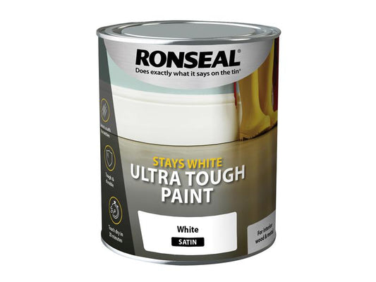 Ronseal Stays White Ultra Tough Paint Satin White 750ml RSLSWUTSP750