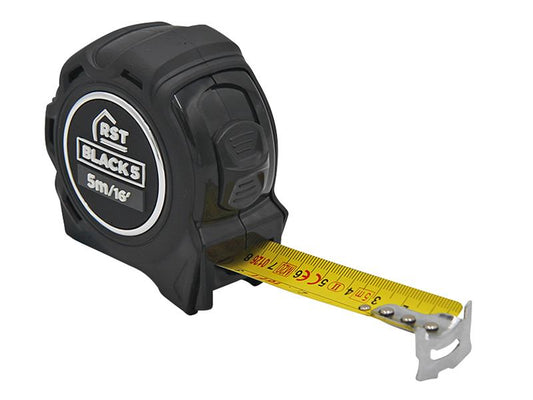 R.S.T. Black Tape Measure 5m 16ft Width 25mm RSTRSTBLACK5